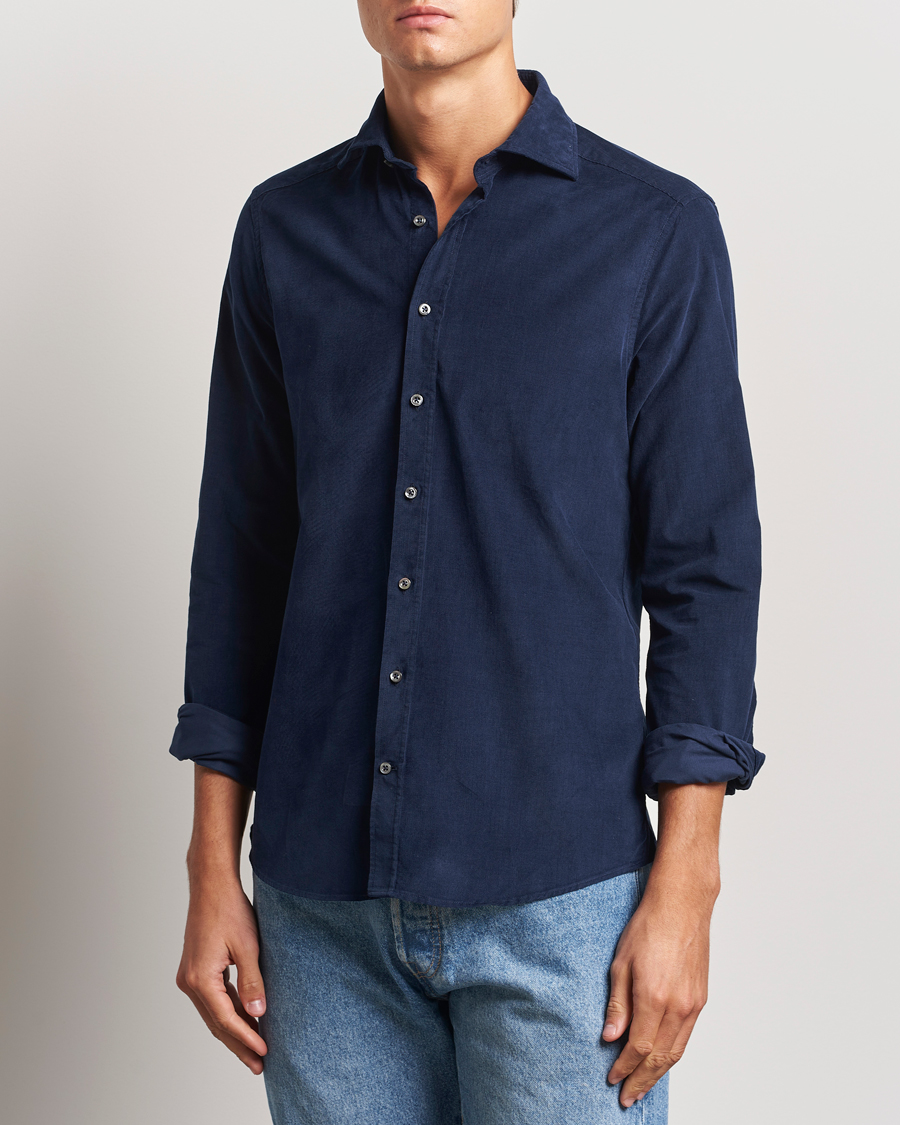 Herre |  | Stenströms | Slimline Cut Away Cord Shirt Blue