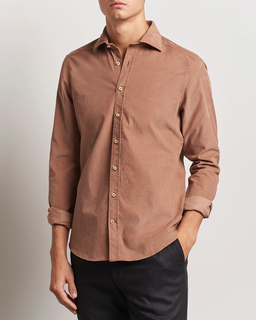 Herre |  | Stenströms | Slimline Cut Away Cord Shirt Light Brown