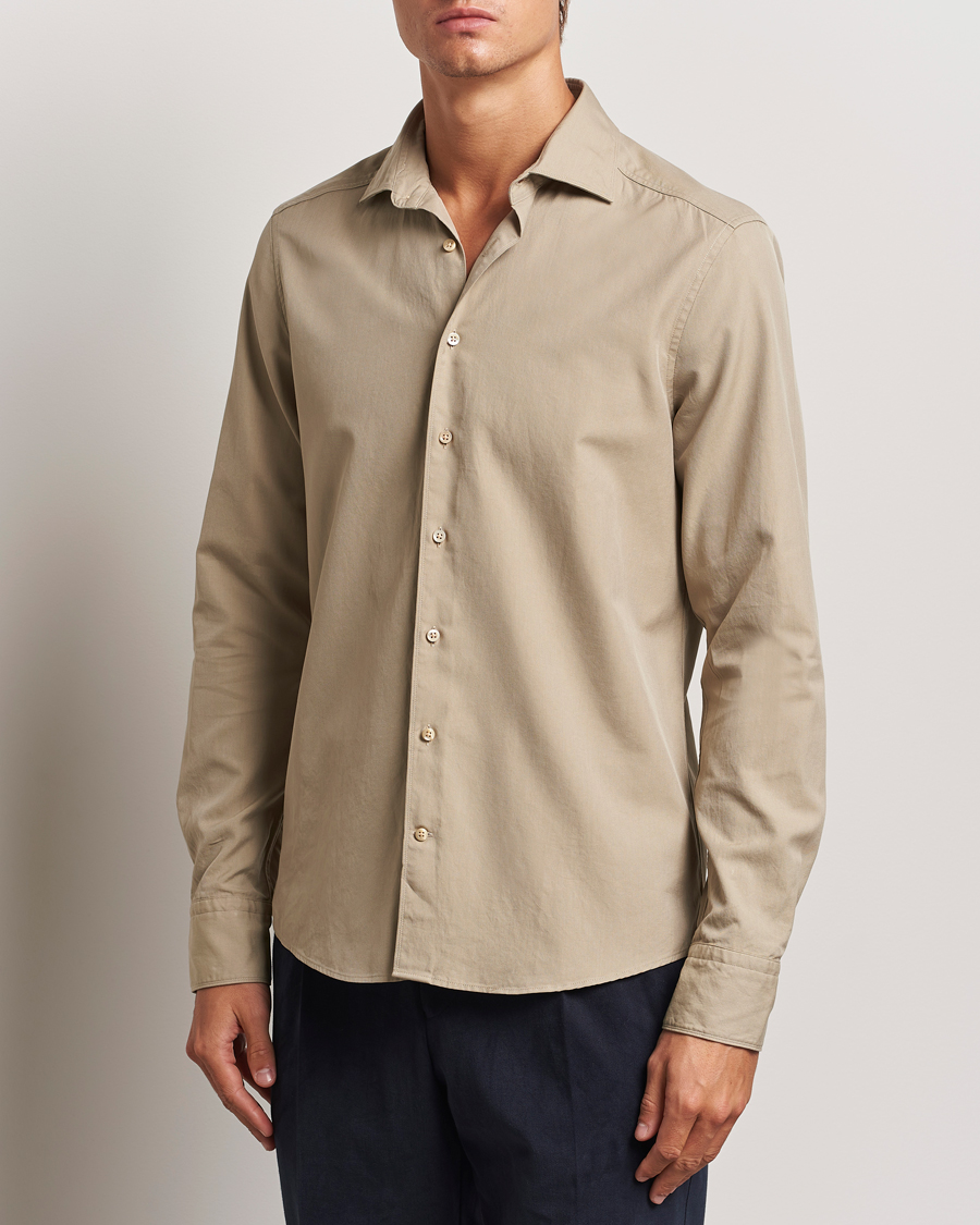 Herre |  | Stenströms | Slimline Cut Away Washed Twill Shirt Beige