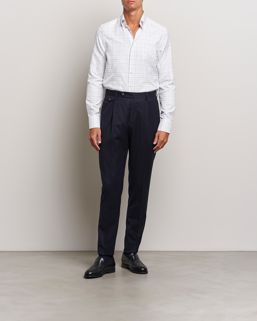Herre | Skjorter | Stenströms | Slimline Checked Oxford Button Down Shirt White