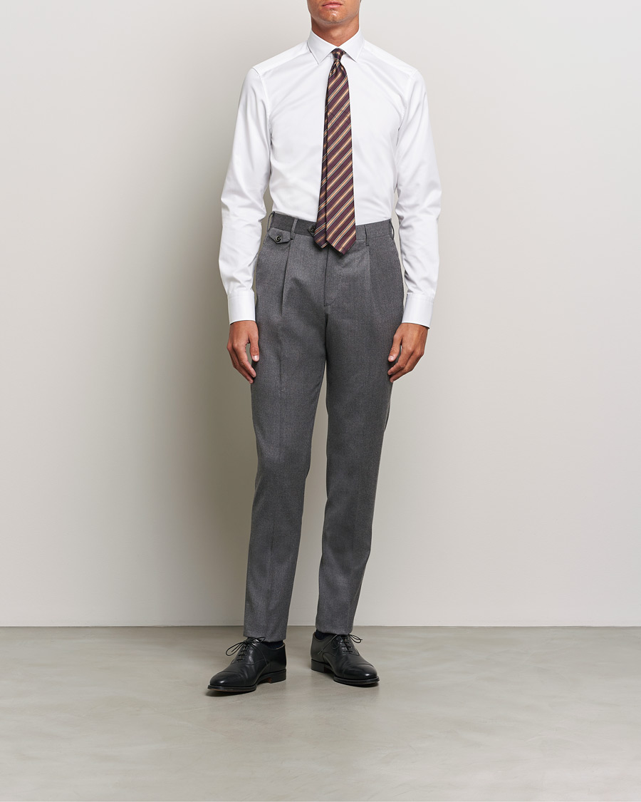 Herre | Skjorter | Stenströms | Slimline Cut Away Contrast Button Shirt White/Brown