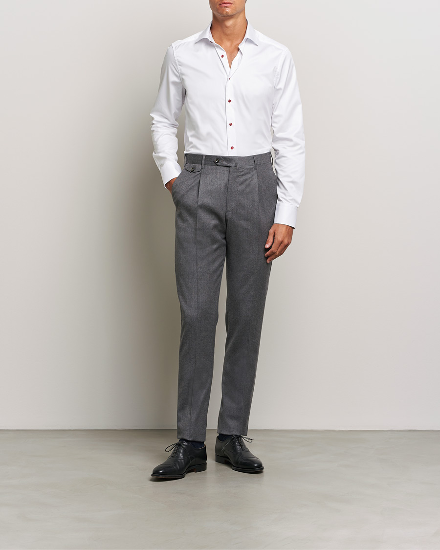 Herre | Skjorter | Stenströms | Slimline Cut Away Contrast Button Shirt White/Red