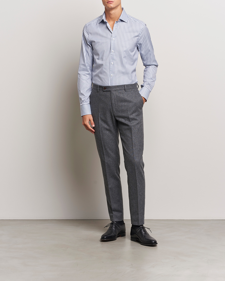 Herre |  | Stenströms | Slimline Striped Luxury Oxford Shirt Blue