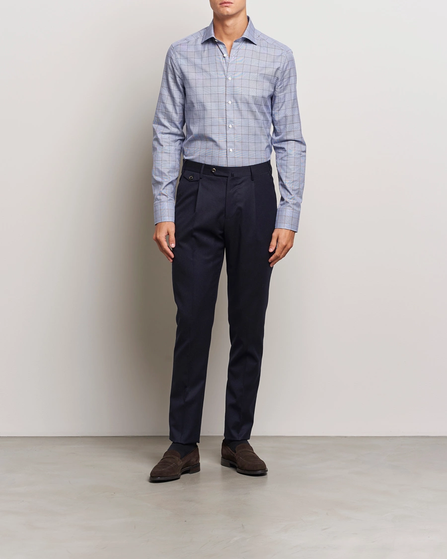 Herre |  | Stenströms | Slimline Prince of Wales Check Shirt Blue