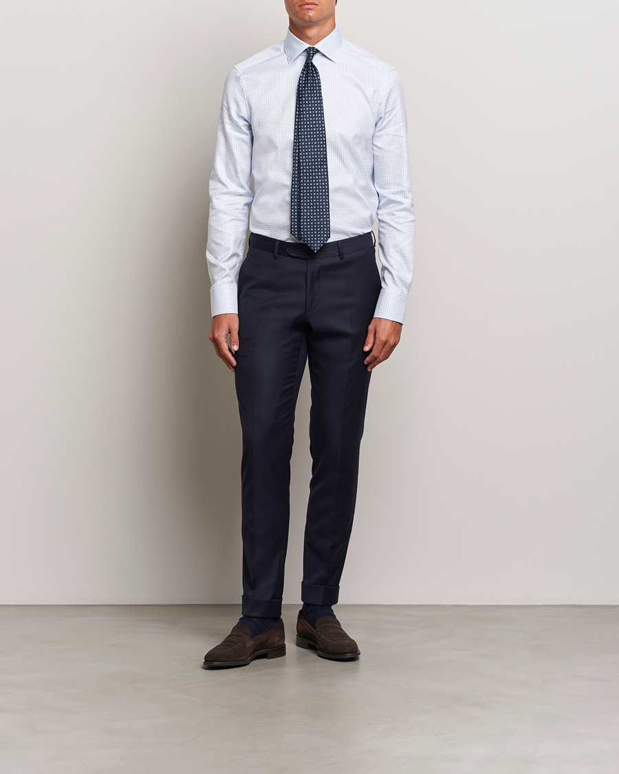 Herre | Skjorter | Stenströms | Slimline Mini Check Twill Shirt White/Blue