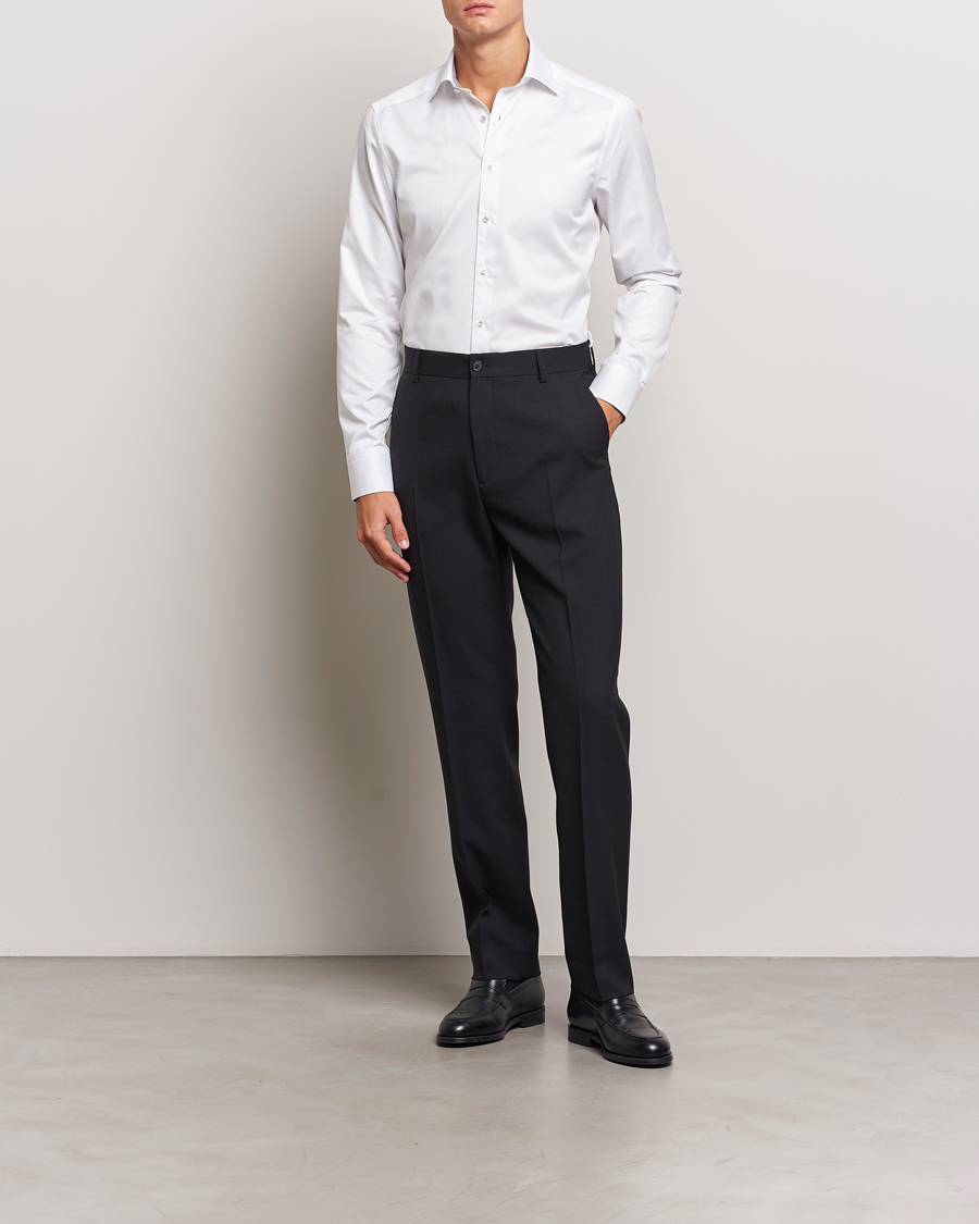 Herre | Mørkt tøj | Stenströms | Slimline Contrast Cut Away Shirt White/Grey