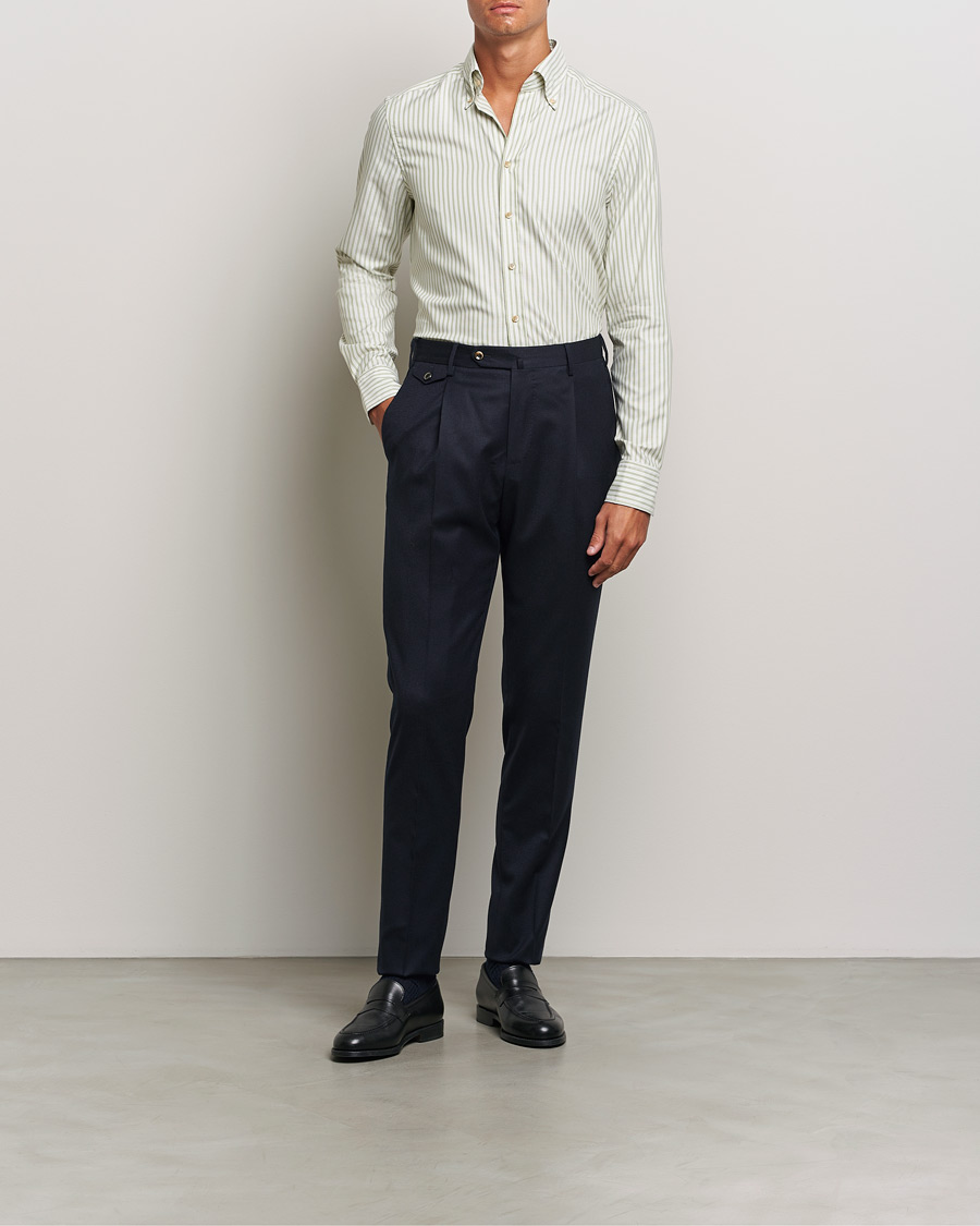 Herre | Skjorter | Stenströms | Slimline Vintage Stripe Oxford Shirt Green