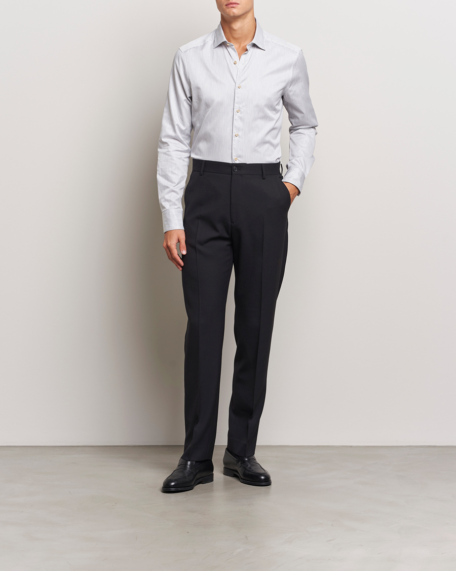 Herre |  | Stenströms | Slimline Melange Stripe Cut Away Shirt Grey