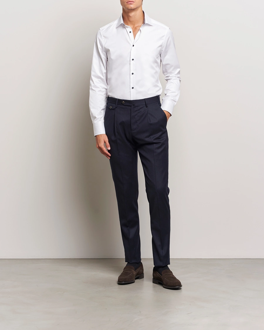 Herre |  | Stenströms | Slimline Twill Flower Contrast Shirt White