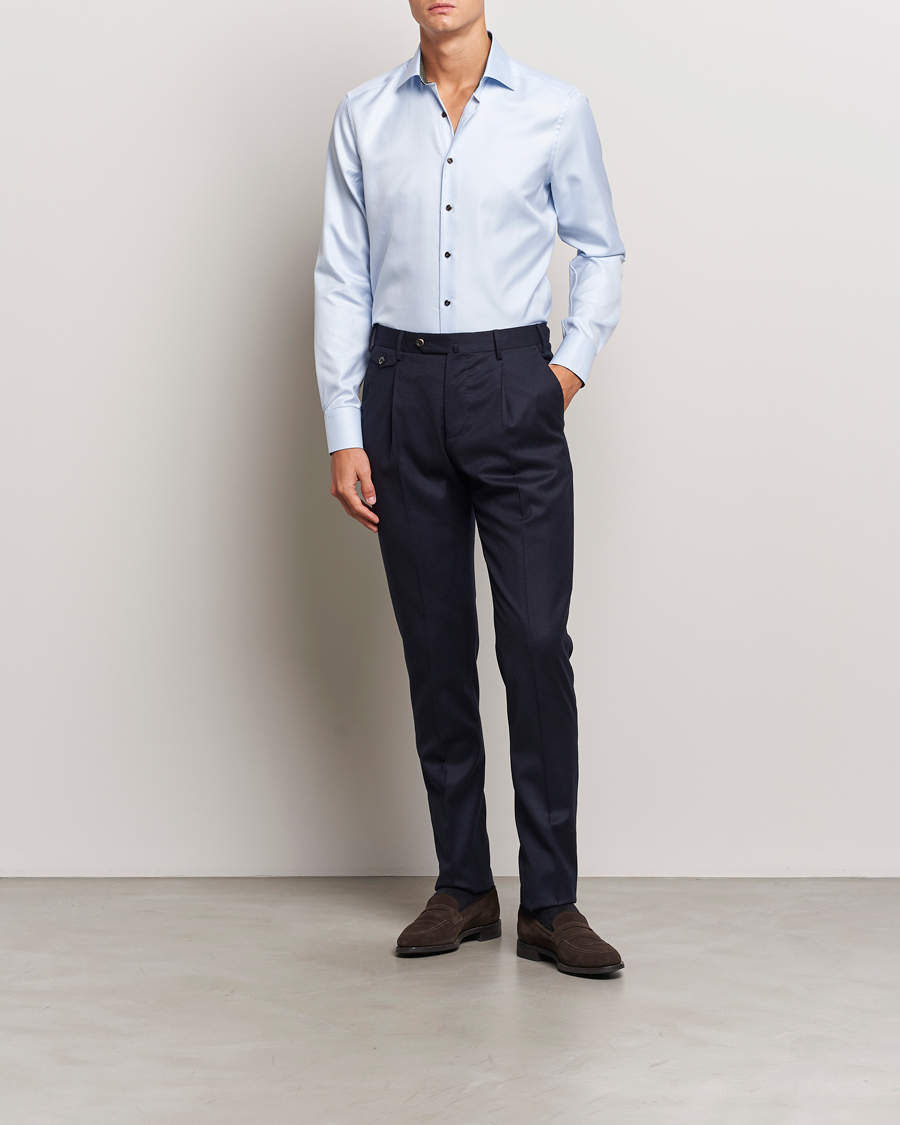 Herre |  | Stenströms | Slimline Superior Twill Contrast Shirt Blue