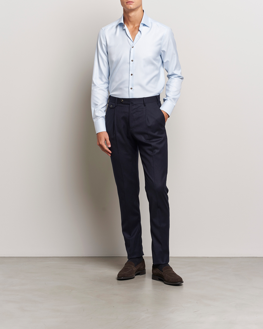 Herre | Mørkt tøj | Stenströms | Slimline Houndstooth Contrast Shirt Blue