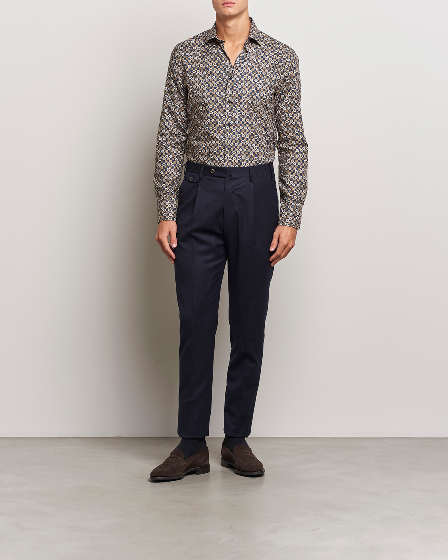 Herre |  | Stenströms | Slimline Printed Cut Away Shirt Blue