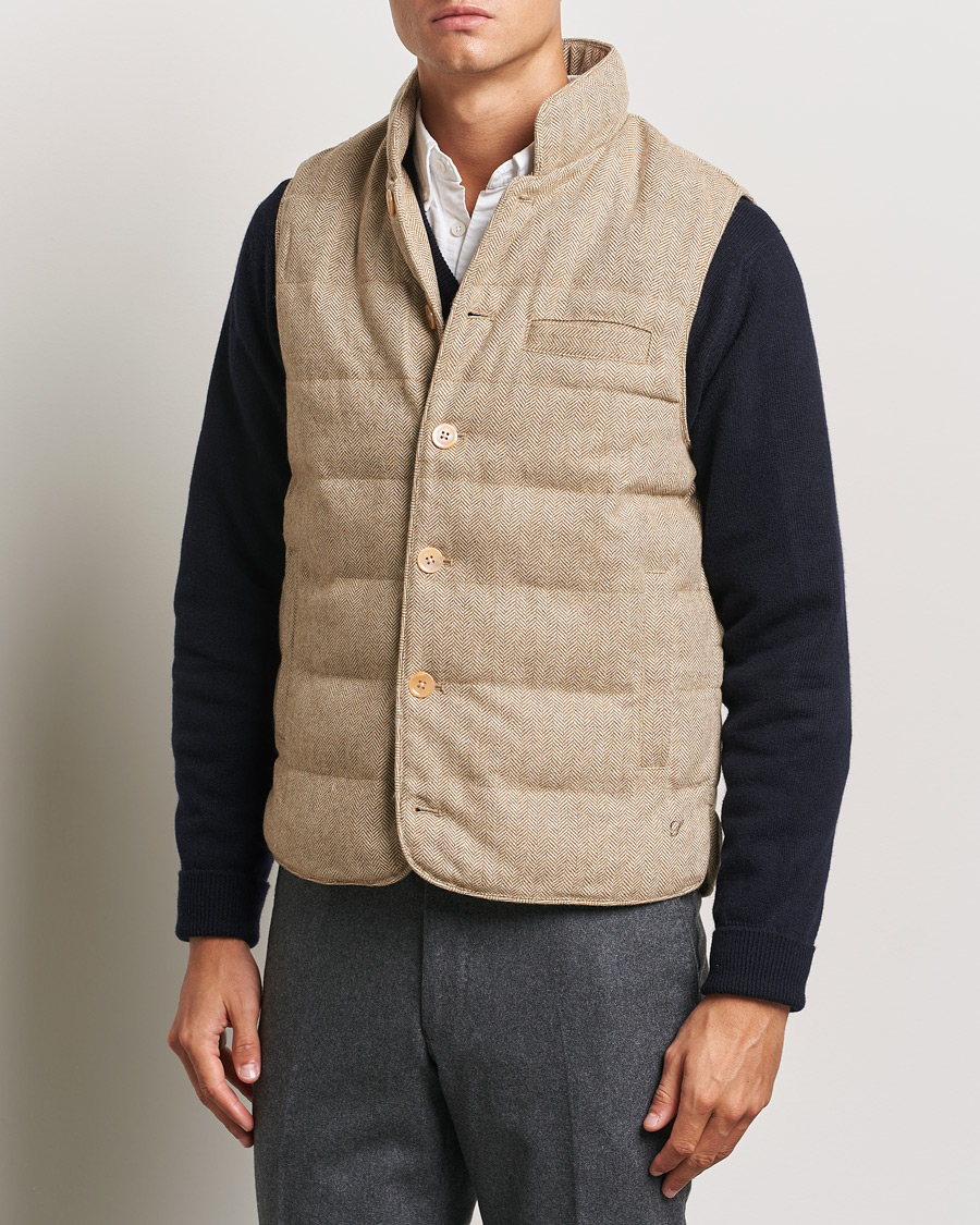 Herre |  | Stenströms | Padded Herringbone Wool Vest Brown