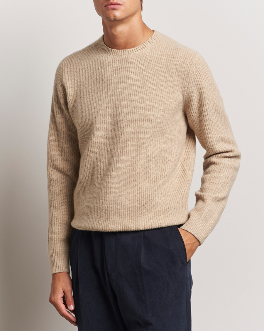 Herre |  | Stenströms | Knitted Ribbed  Yak/Merino Sweater Beige