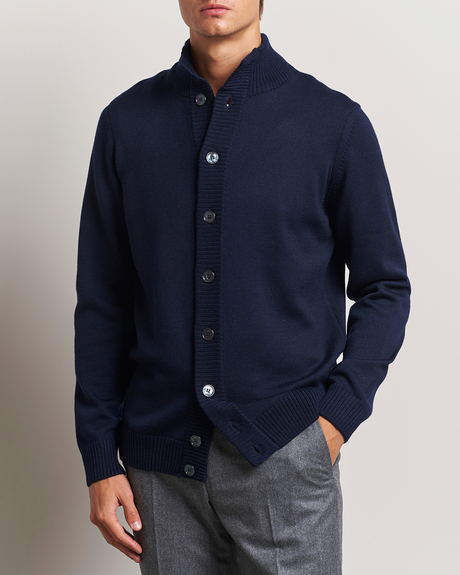 Herre | Business & Beyond - Formal | Stenströms | Chunky Knitted Merino Cardigan Navy