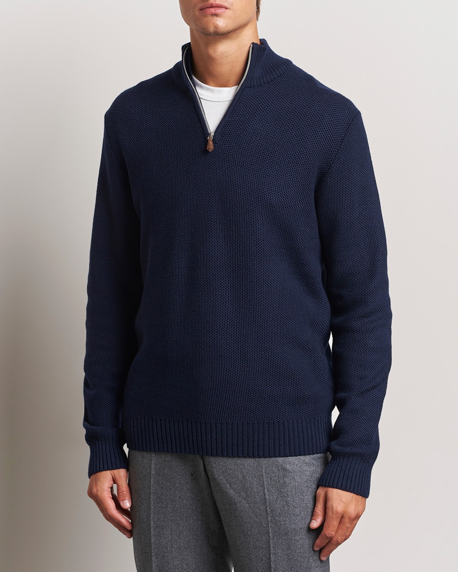 Herre |  | Stenströms | Chunky Merino Knitted Half Zip Navy