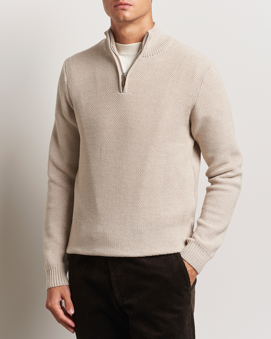 Herre |  | Stenströms | Chunky Merino Knitted Half Zip Beige