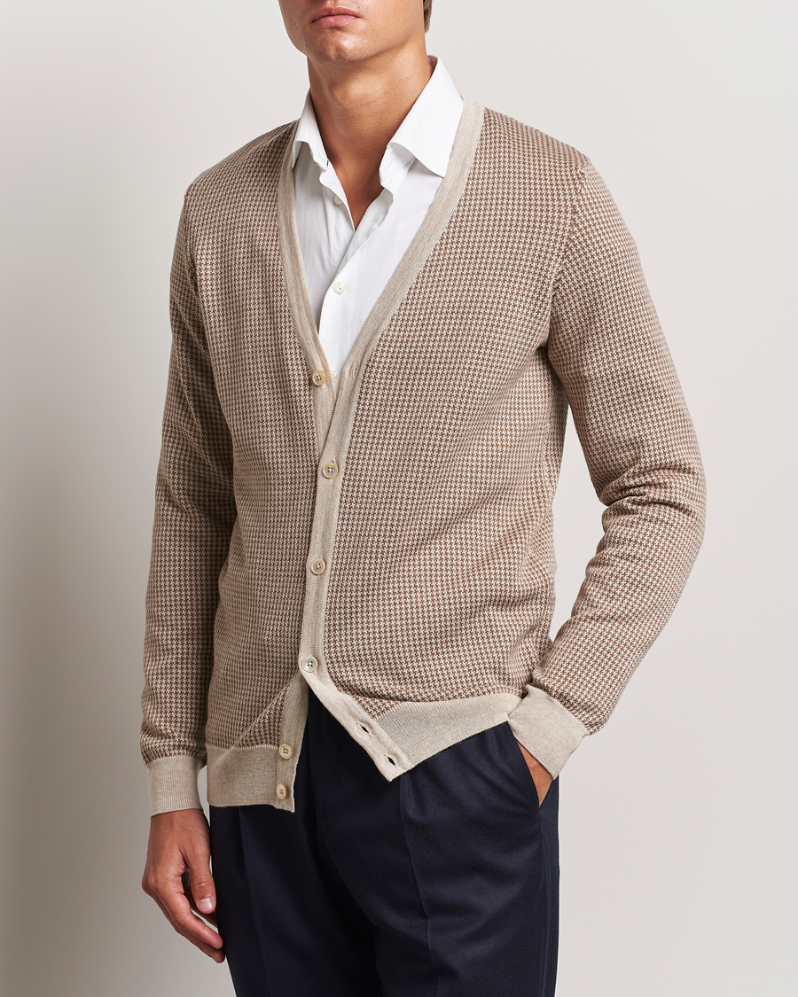 Herre |  | Stenströms | Pepita Merino Wool Cardigan Brown