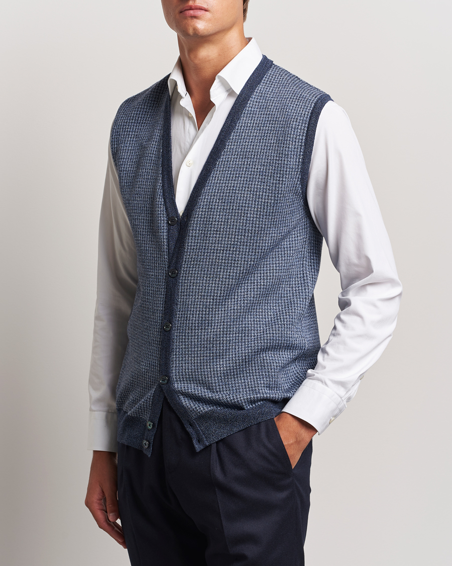 Herre |  | Stenströms | Pepita Merino Wool Vest Navy