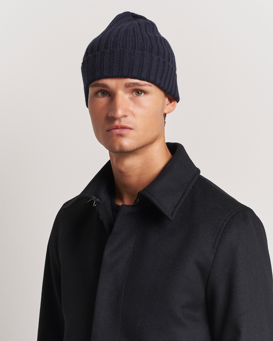 Herre | Huer | Stenströms | Ribbed Cotton/Cashmere Hat Navy