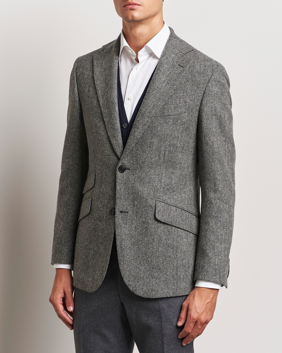 Herre | Jakke og buks | Walker Slater | Edward Lambswool Herringbone Blazer Dark Grey