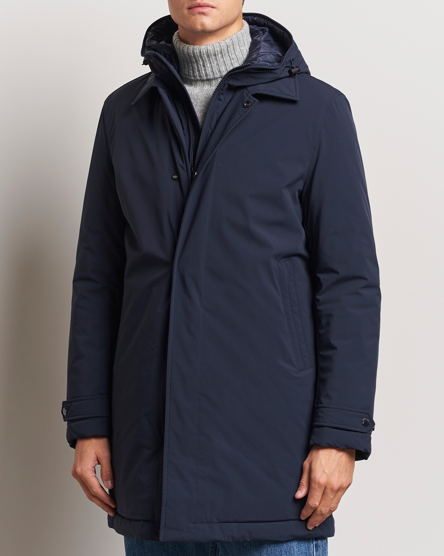 Herre |  | Woolrich | Stretch 2 in 1 Padded Waterproof Carcoat Melton Blue