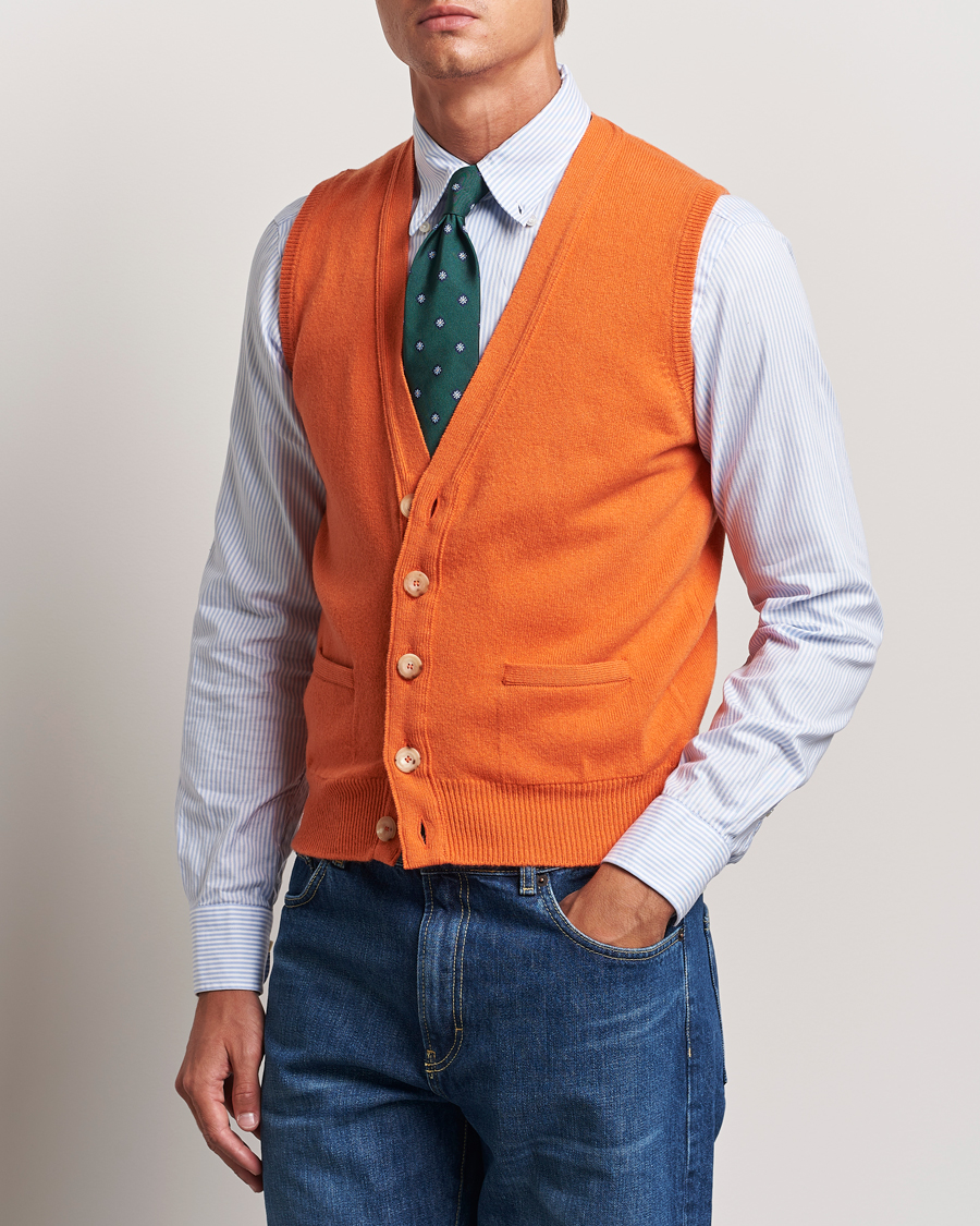 Herre |  | Drake\'s | Lambswool Vest Cardigan Orange