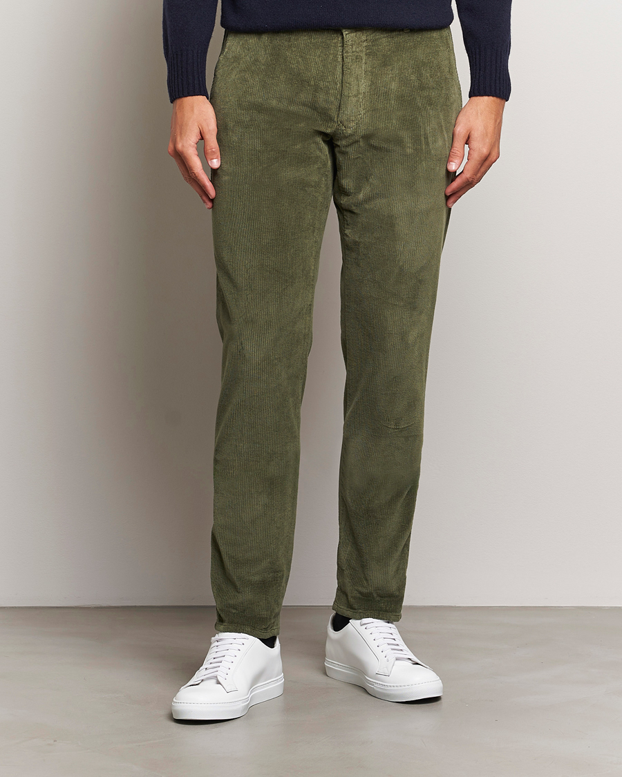 Herre | Italian Department | Incotex | Slim Fit Leisure Cord Slacks Dark Green