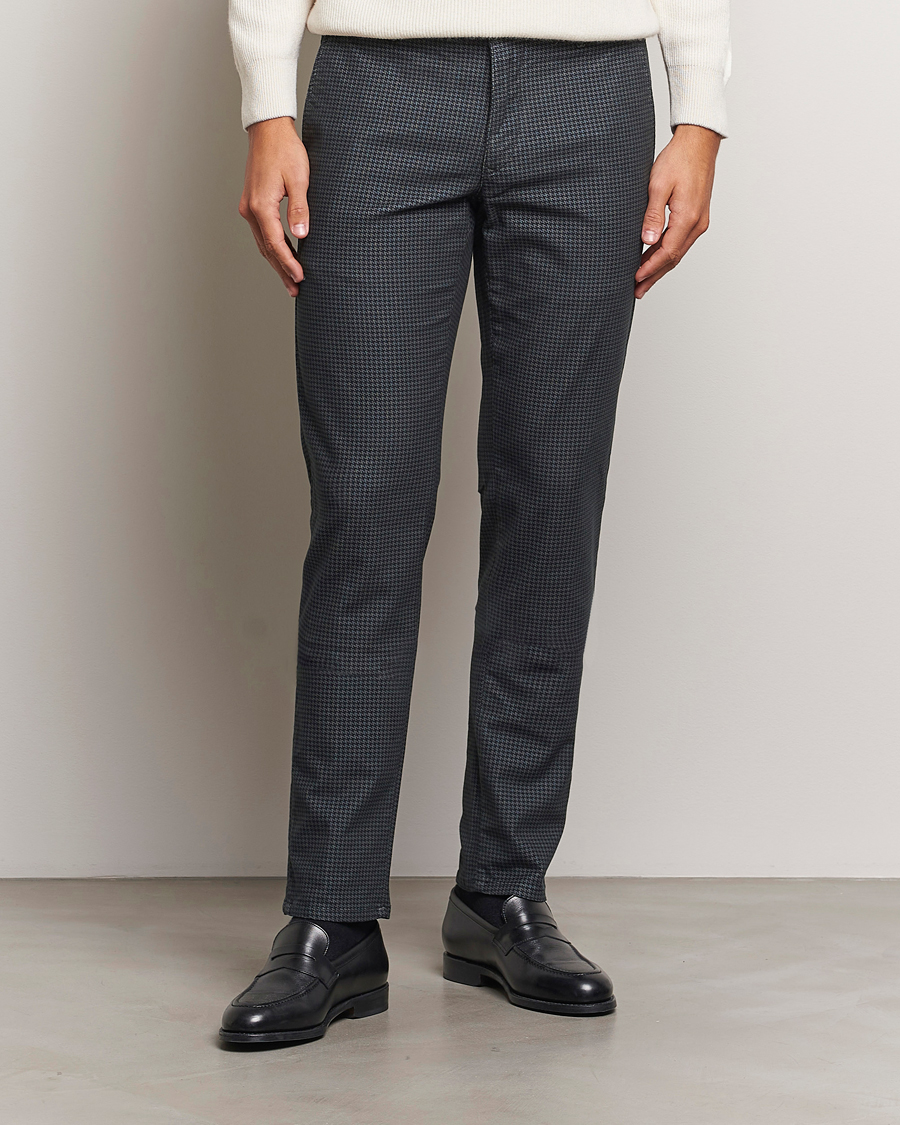 Herre | Italian Department | Incotex | Slim Fit Houndstooth Cotton Pants Dark Grey