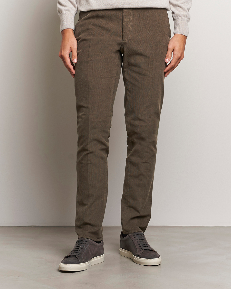 Herre | Italian Department | Incotex | Slim Fit Baby Corduroy Trousers Brown