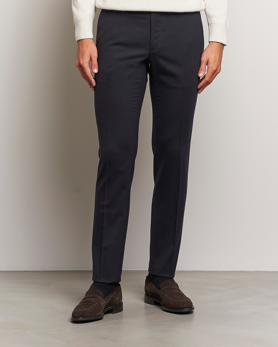 Herre | Italian Department | Incotex | Silm Fit Washable Flannel Trousers Navy