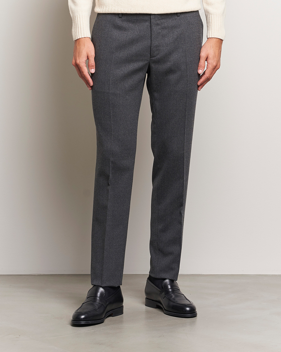 Herre | Italian Department | Incotex | Silm Fit Washable Flannel Trousers Dark Grey