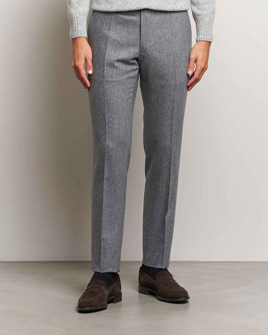 Herre | Italian Department | Incotex | Slim Fit Carded Flannel Trousers Grey Melange