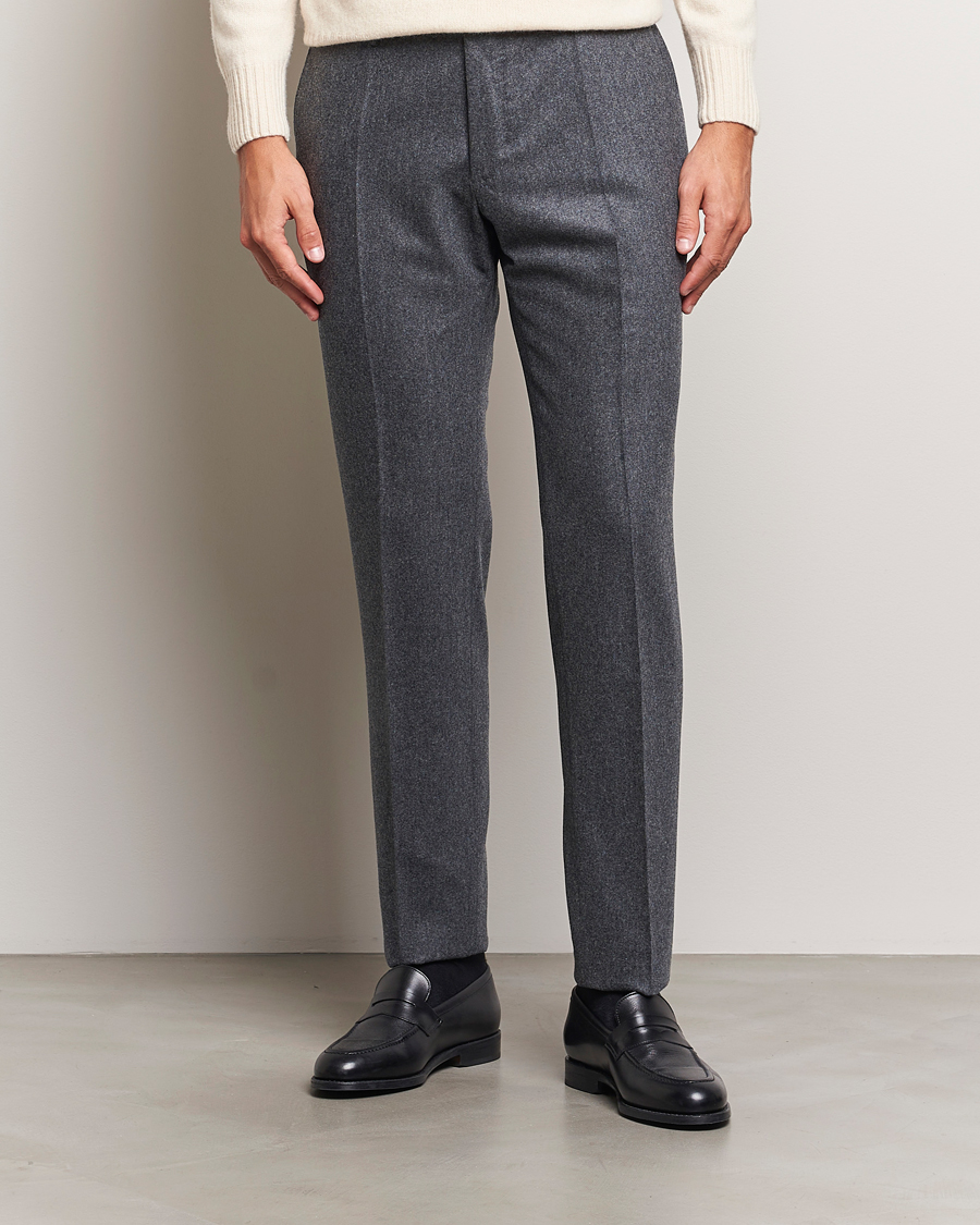 Herre | Italian Department | Incotex | Slim Fit Carded Flannel Trousers Dark Grey