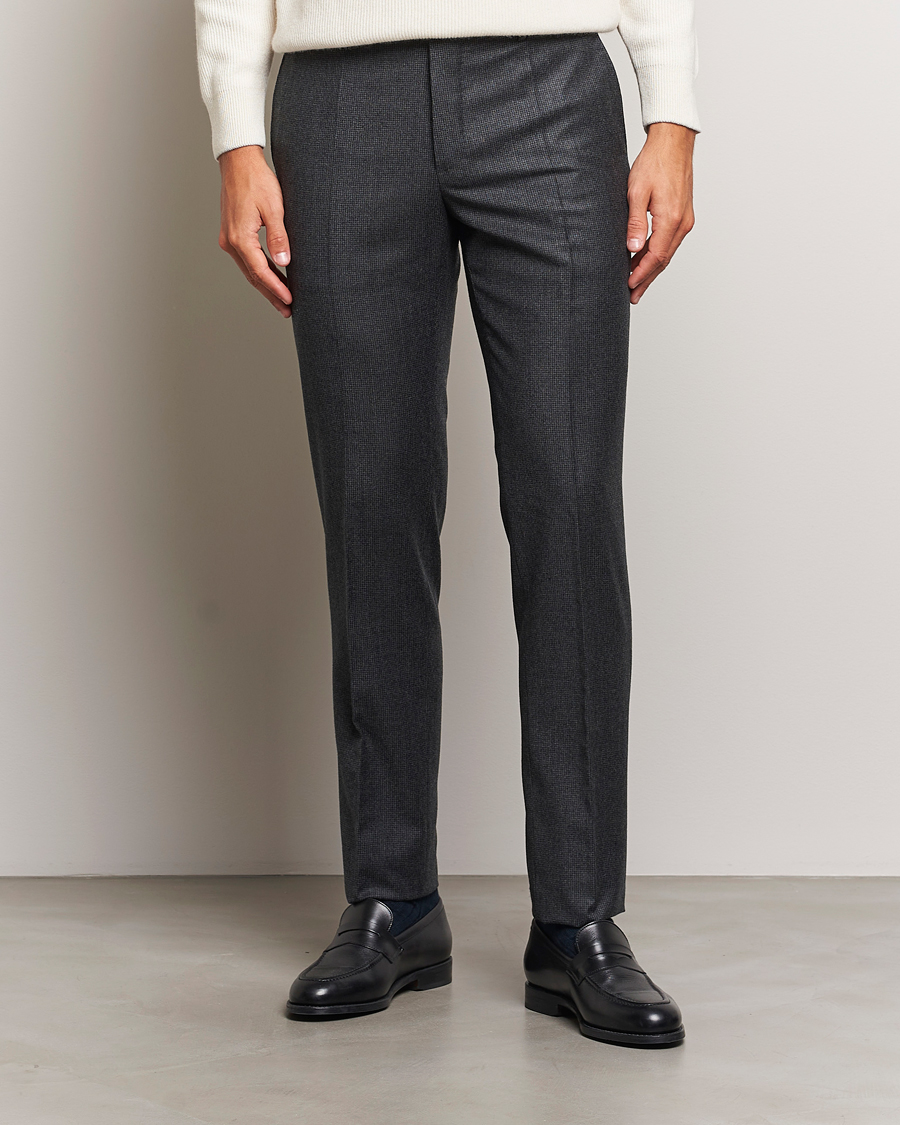 Herre | Italian Department | Incotex | Slim Fit Houndstooth Flannel Trousers Light Grey