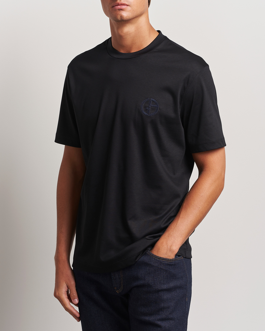 Herre |  | Giorgio Armani | Embroidered Monogram T-Shirt Black