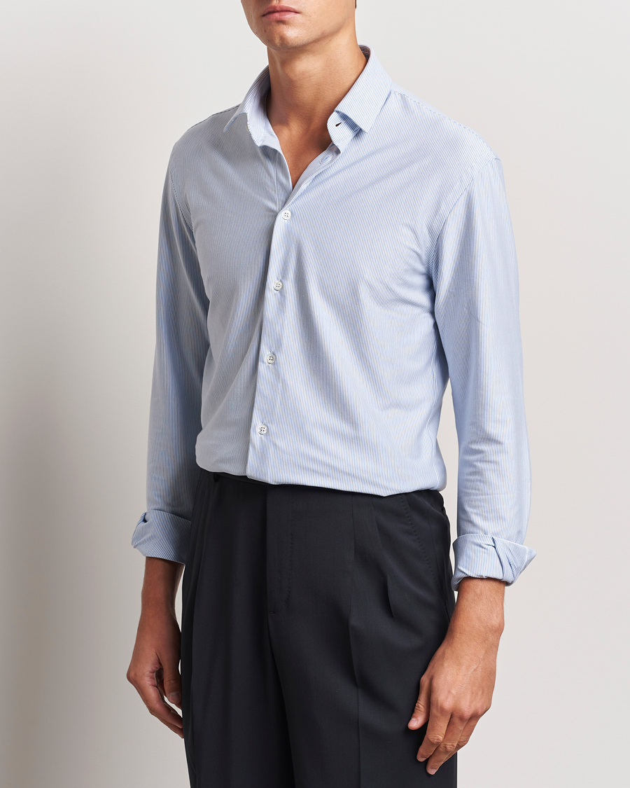 Herre | Poloskjorter | Giorgio Armani | Jersey Stretch Shirt Light Blue Stripe