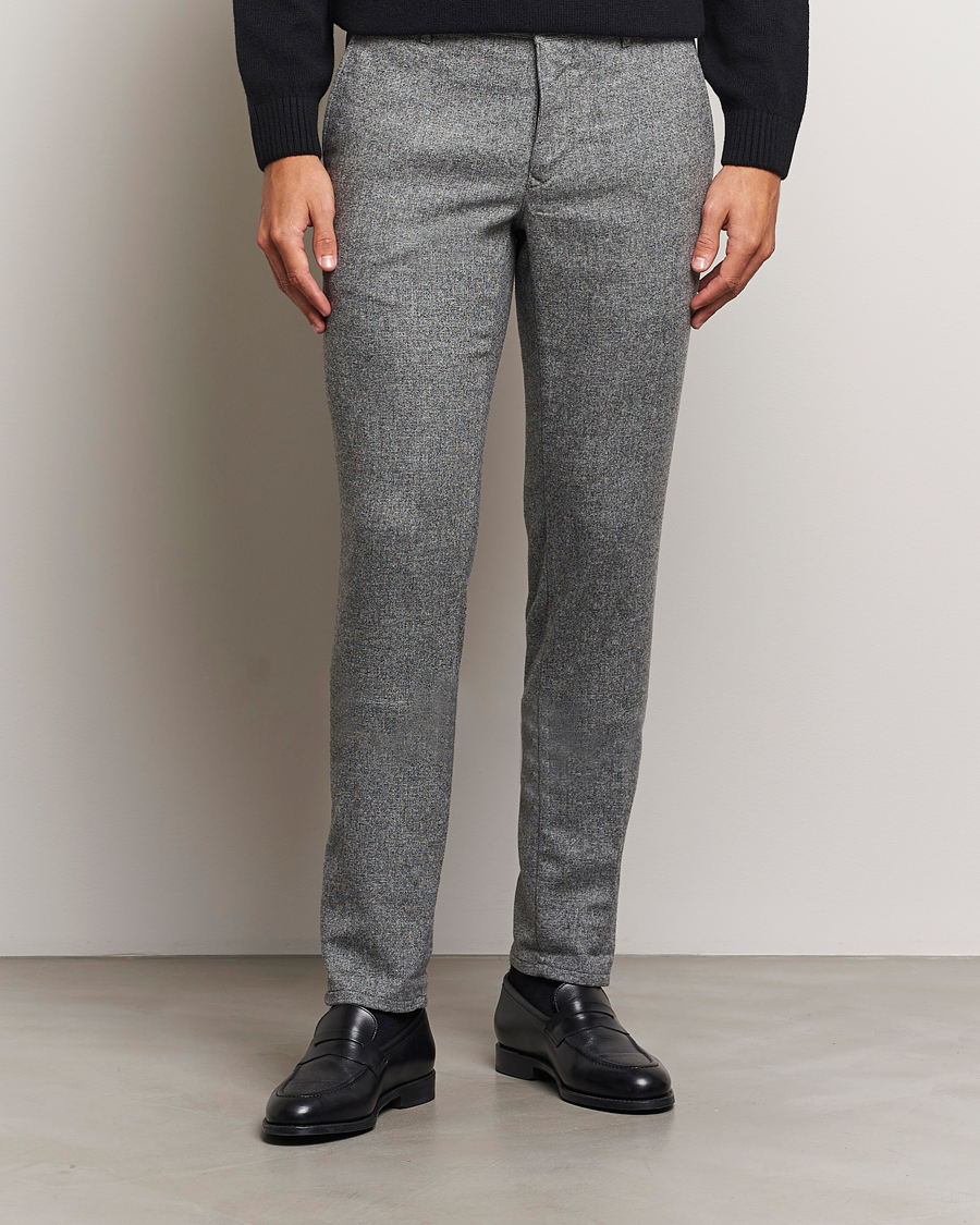 Herre | Italian Department | Incotex | Slim Fit Washed Wool Stretch Slacks Light Grey