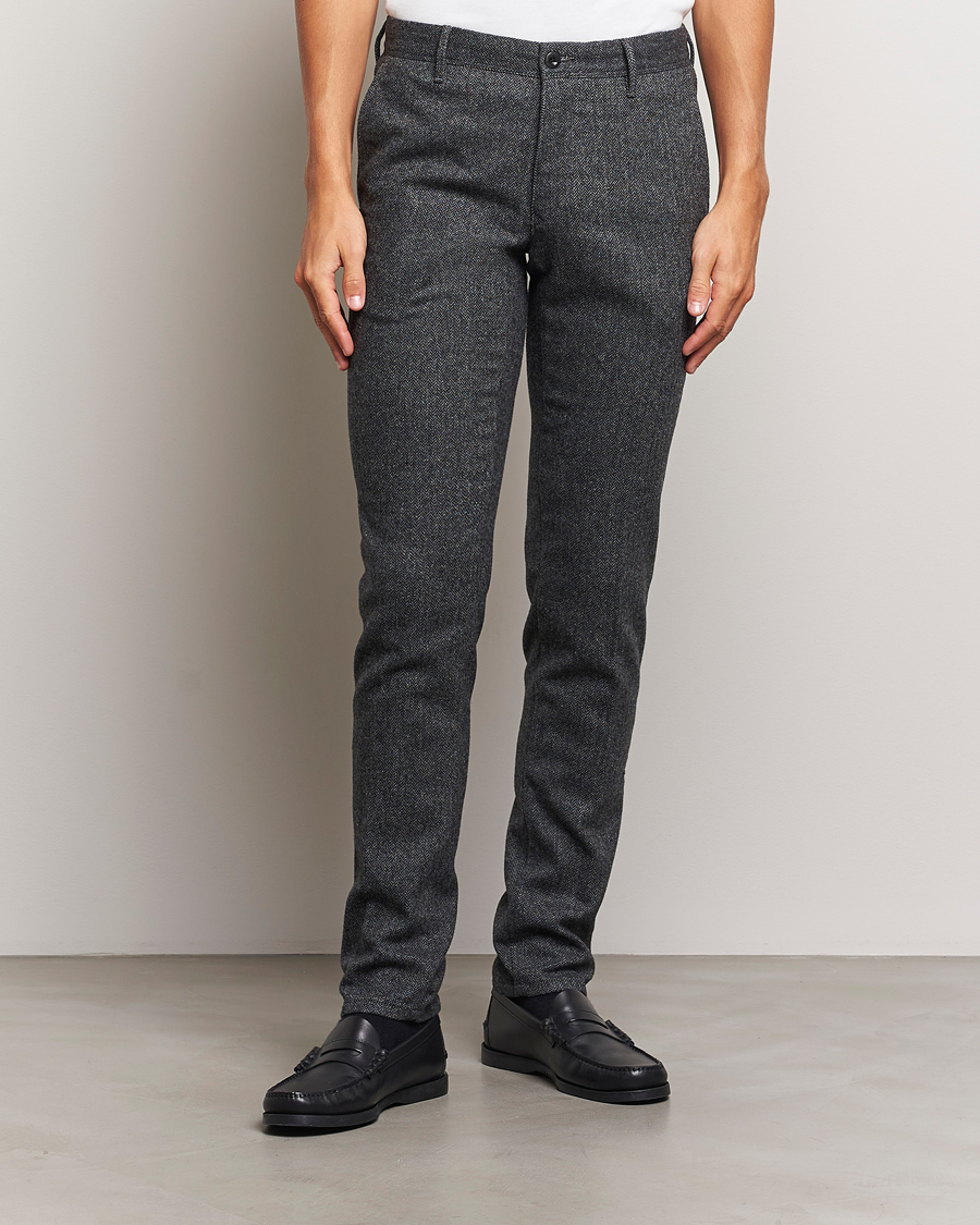 Herre | Italian Department | Incotex | Slim Fit Washed Wool Stretch Slacks Dark Grey