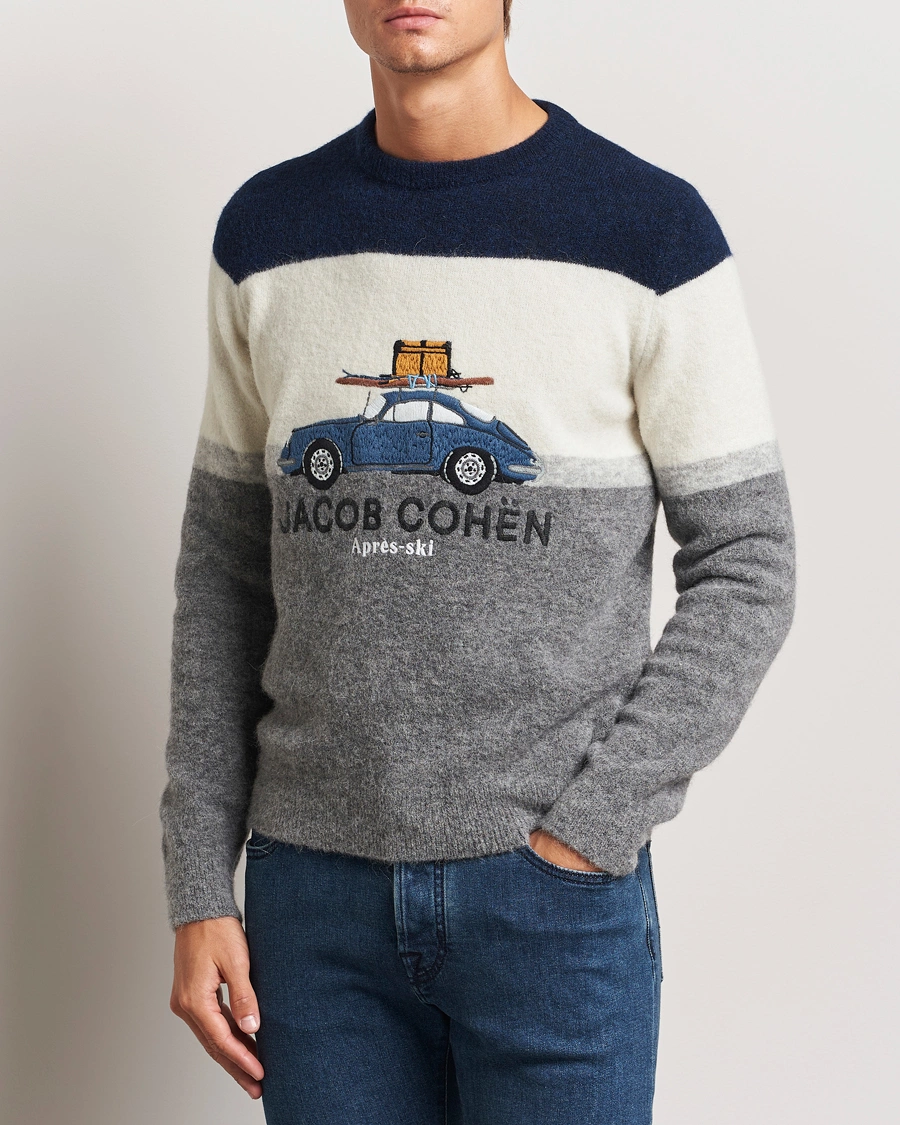 Herre |  | Jacob Cohën | Alpaca/Wool Embrodery Sweater Blue/White/Grey