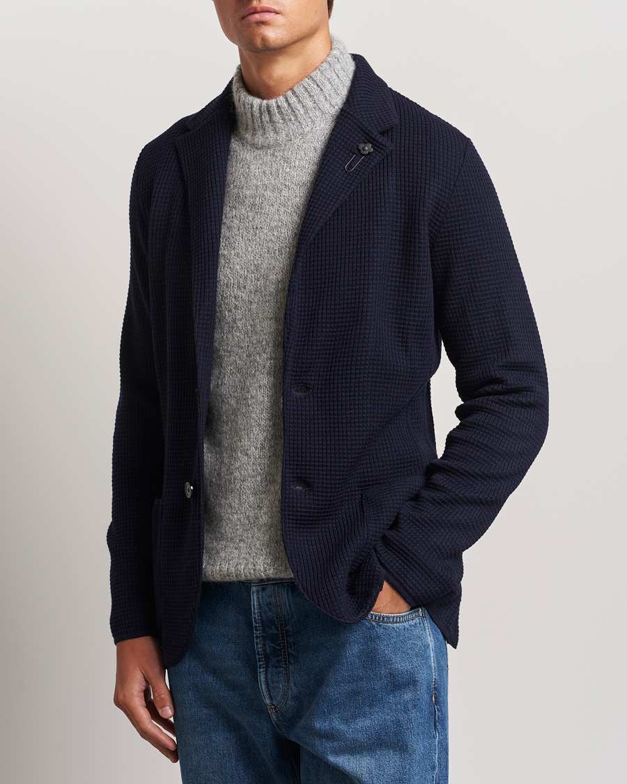 Herre |  | Lardini | Knitted Structure Wool Blazer Navy