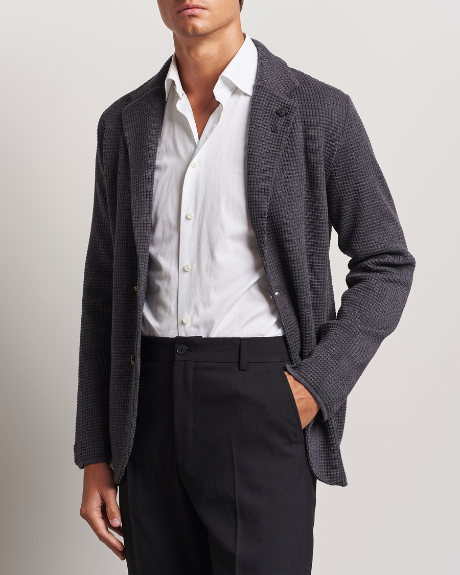 Herre |  | Lardini | Knitted Structure Wool Blazer Dark Grey