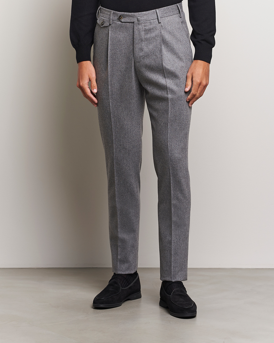Herre | Tøj | PT01 | Slim Fit Pleated Wool/Cashmere Trousers Grey Melange