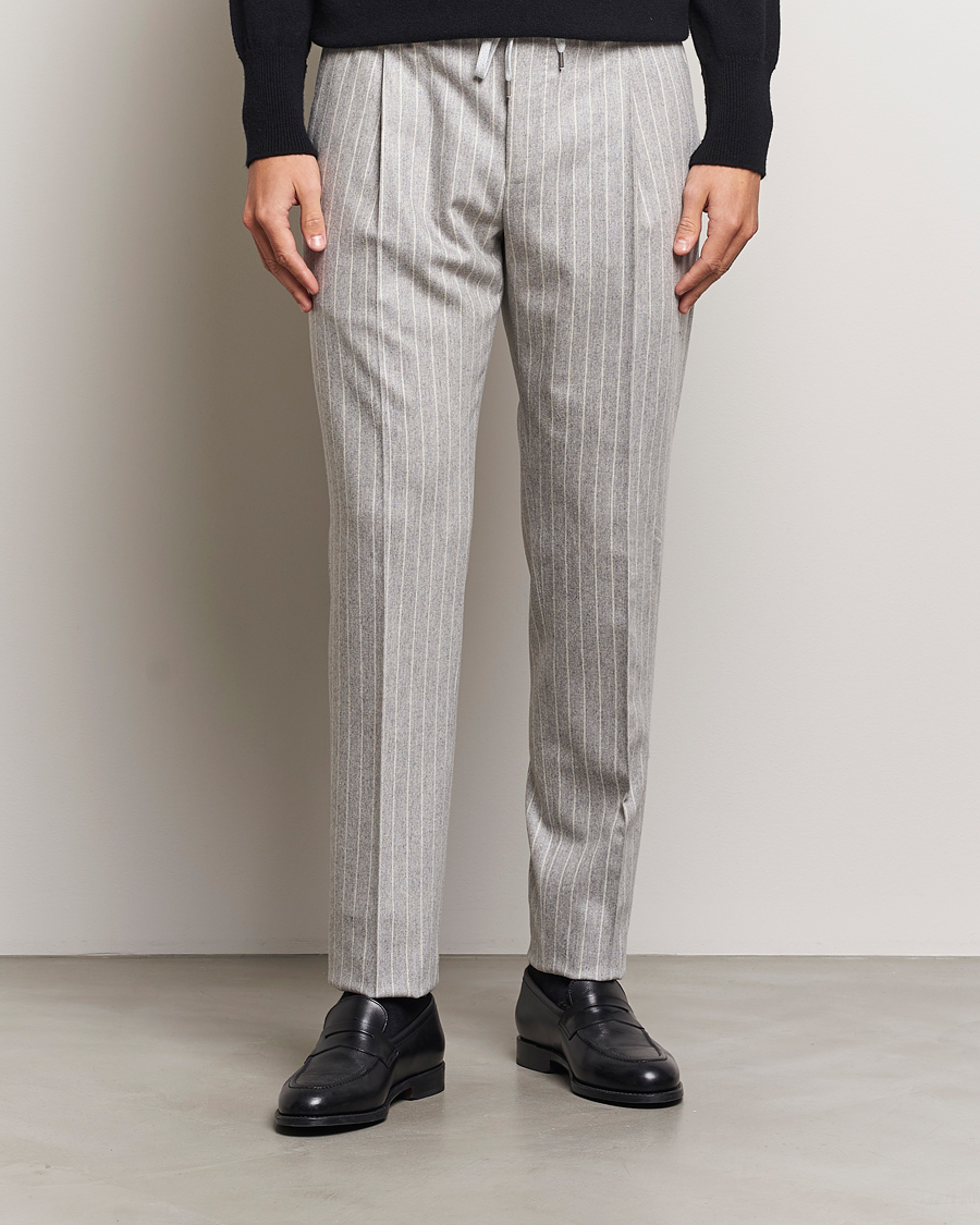 Herre |  | PT01 | Slim Fit Wool/Cashmere Drawstring Trousers Light Grey 