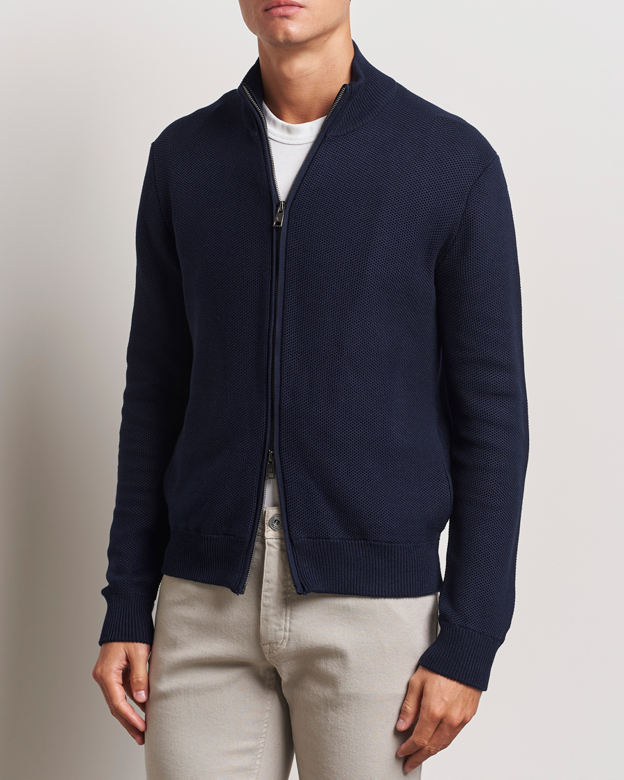 Herre | Full-zip | Ralph Lauren Purple Label | Cotton/Silk Full Zip Sweater Navy