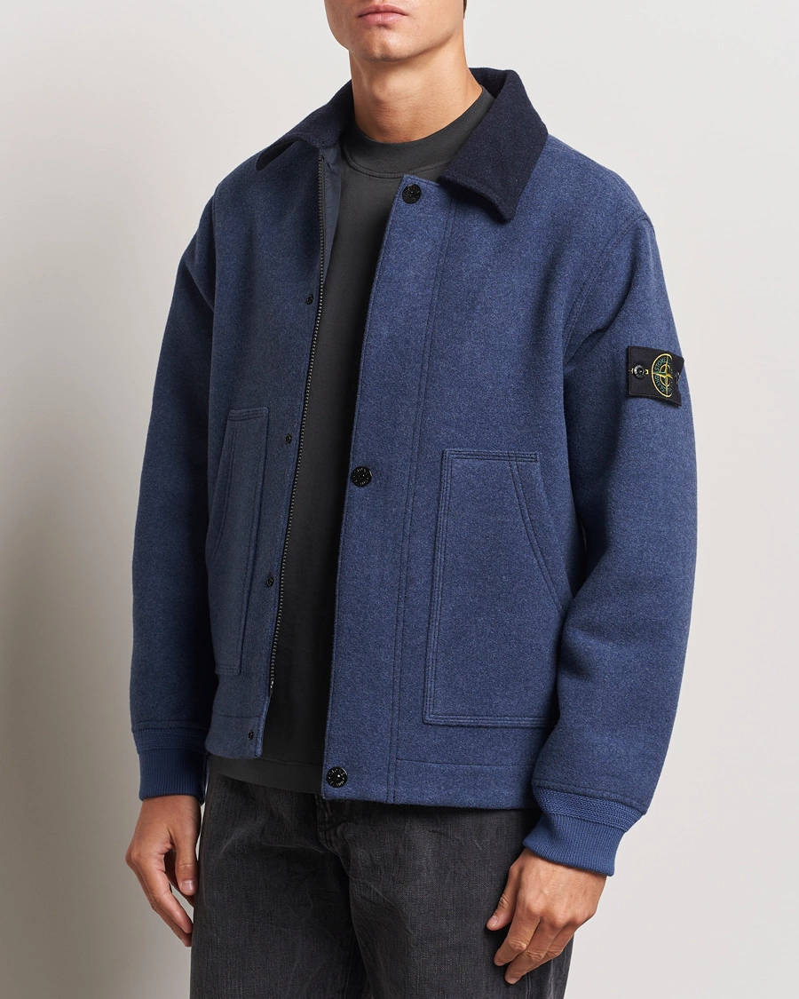 Herre |  | Stone Island | Panno Speciale Wool Nylon Jacket Royal Blue