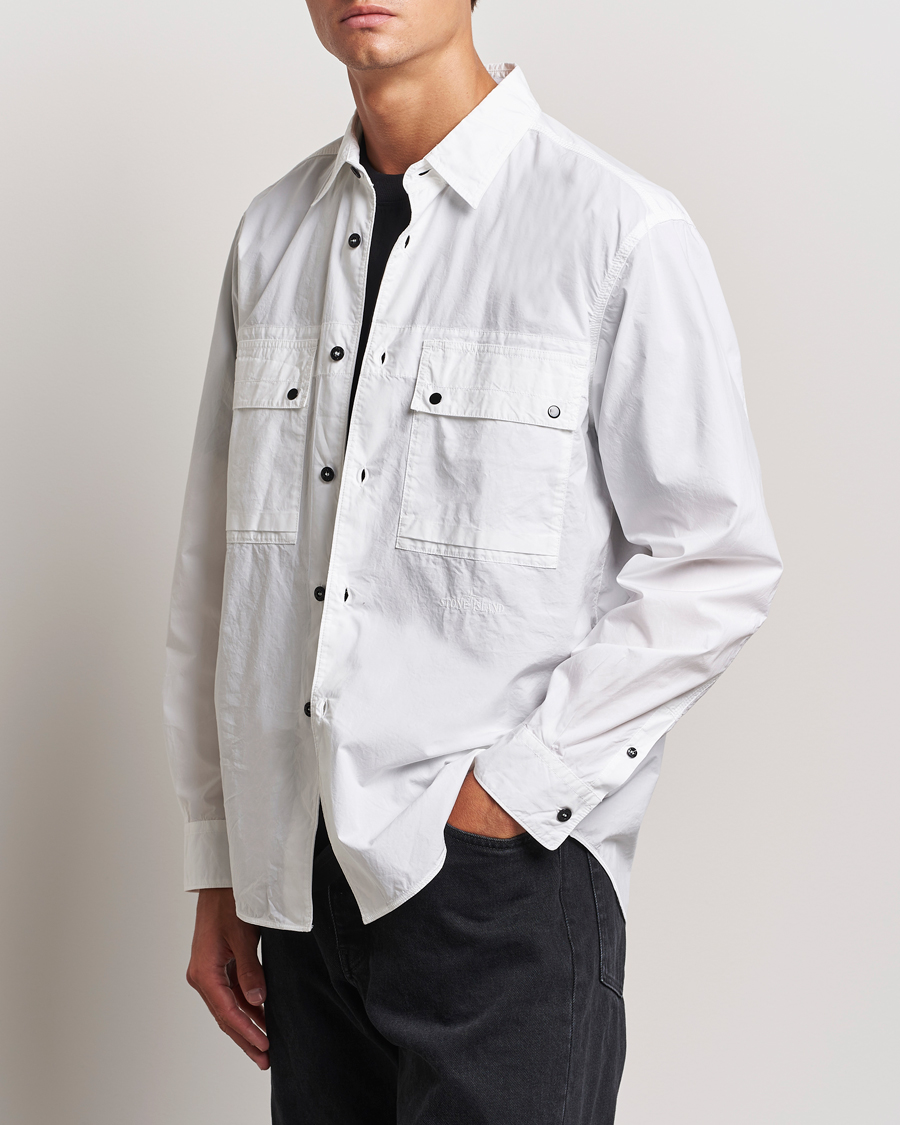 Herre | Skjorter | Stone Island | Garment Dyed Cotton Canvas Overshirt White
