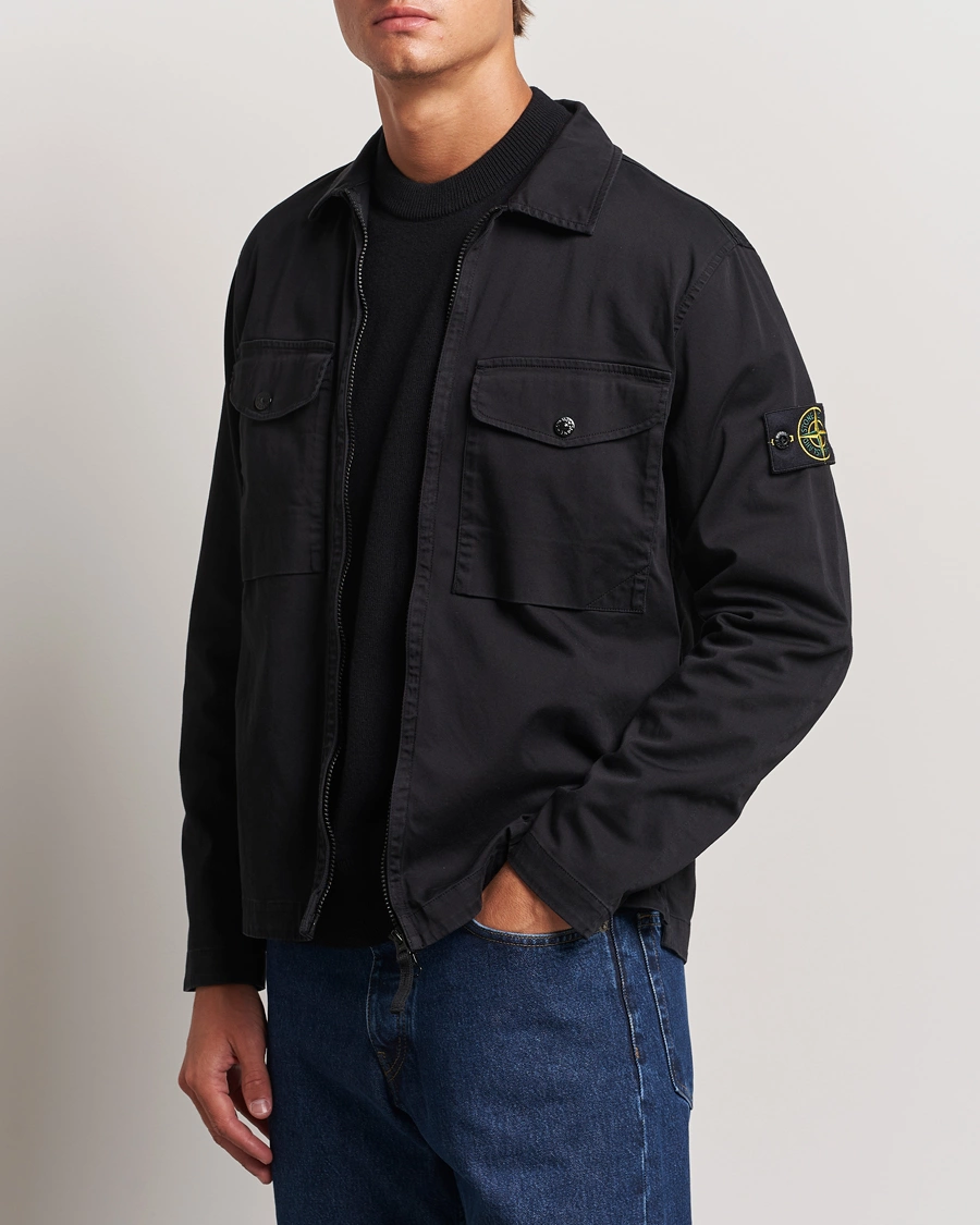 Herre | Shirt Jackets | Stone Island | Garment Dyed Cotton Zip Overshirt Black