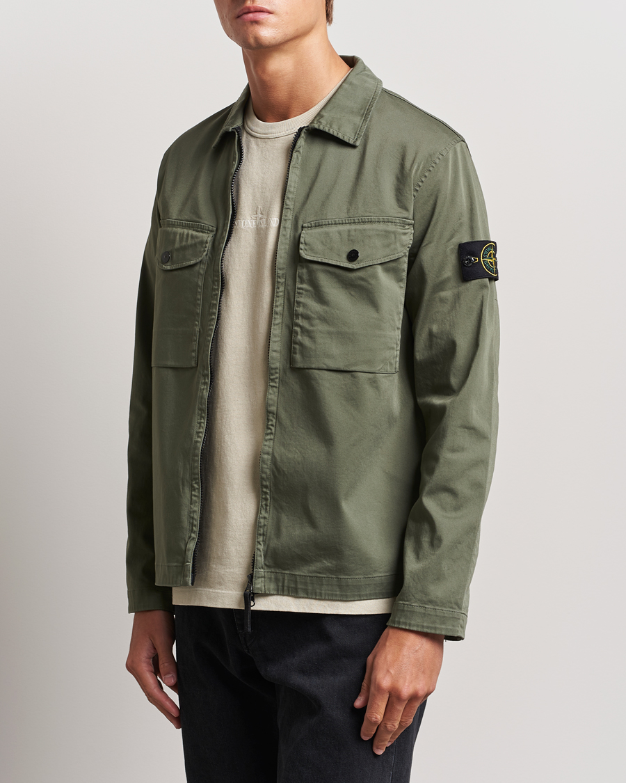 Herre | Luxury Brands | Stone Island | Garment Dyed Cotton Zip Overshirt Musk