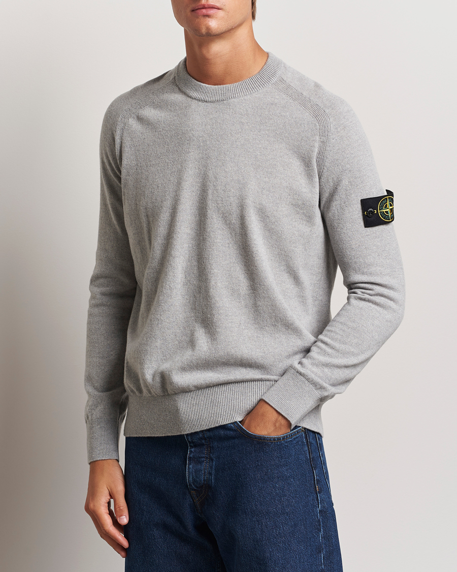 Herre |  | Stone Island | Cardigan Knit Geelong Wool Crew Neck Melange Grey